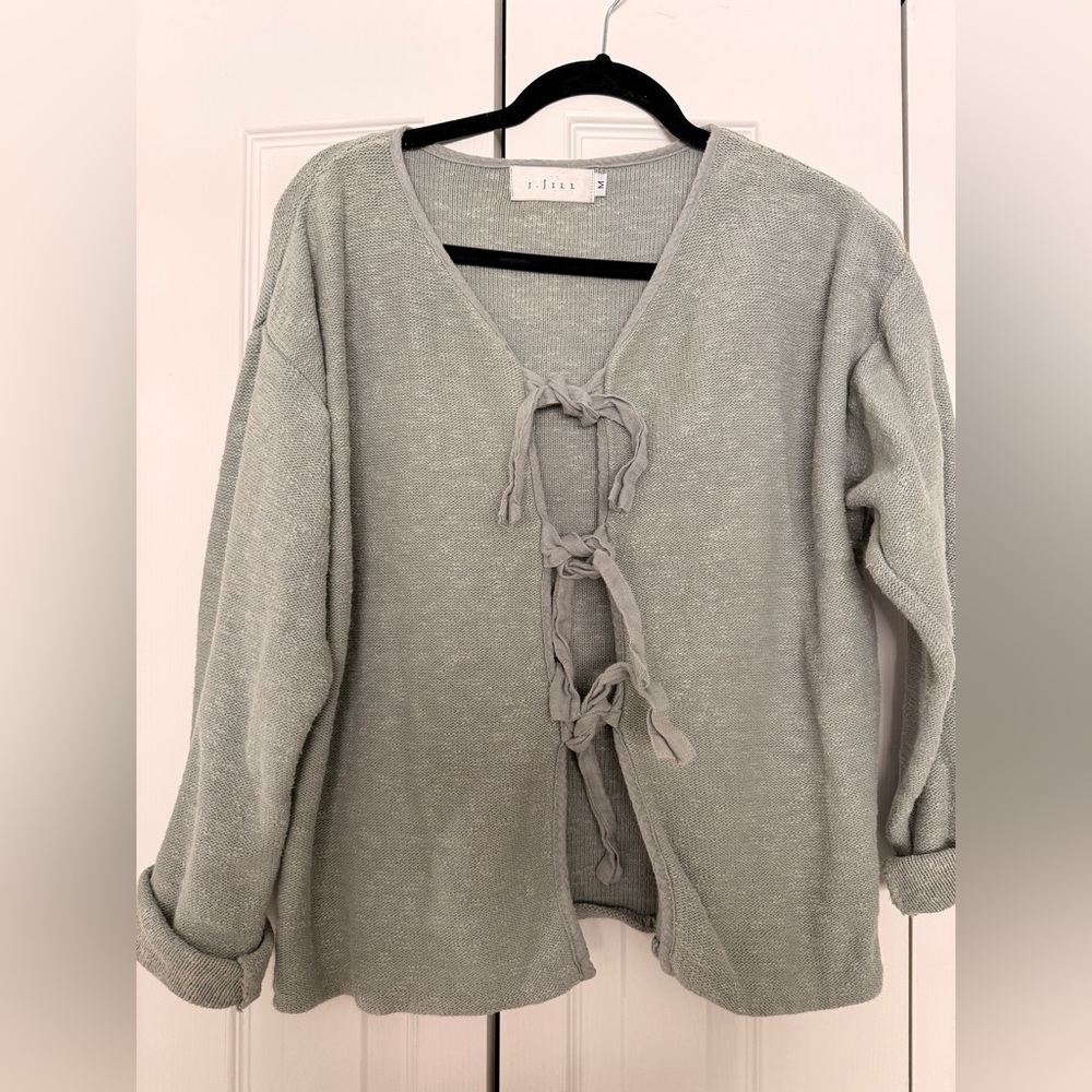 J. Jill Light Gray Tie-Front Sweatshirt
